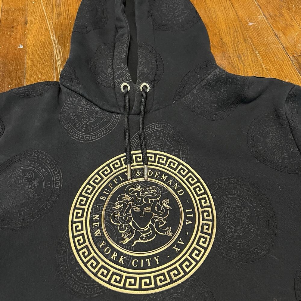 Supply & Demand New York City Greek Style Medusa Black Gold Hoodie Men’s Size L